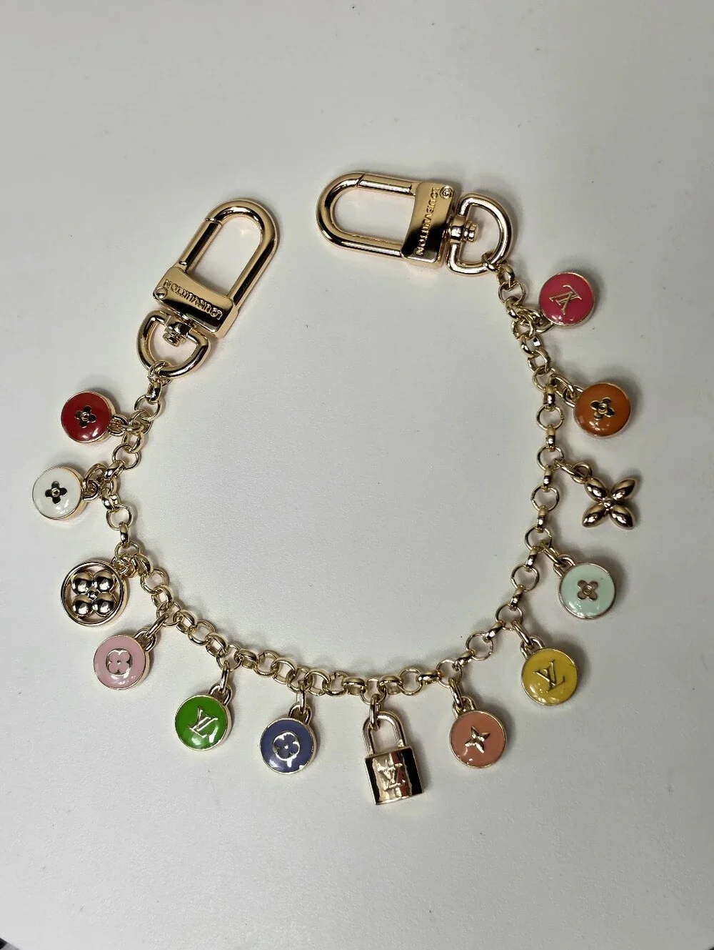 Louis Vuitton Women Gold Tone Multicolor Logo Chain Bag Charm